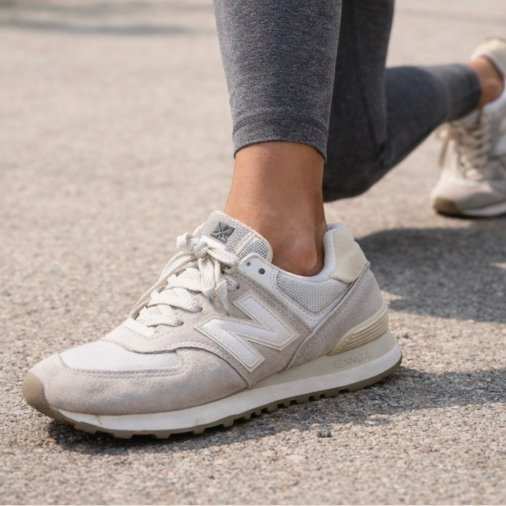 New Balance Women's Athletic Sneakers in Light Beige and Cream - Picture 1 of 6